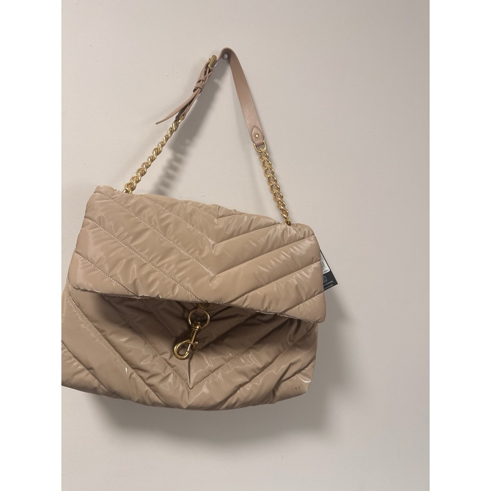 Rebecca Minkoff Edie XL Shoulder Bag Blush Chevron Quilted Chain Strap Gold